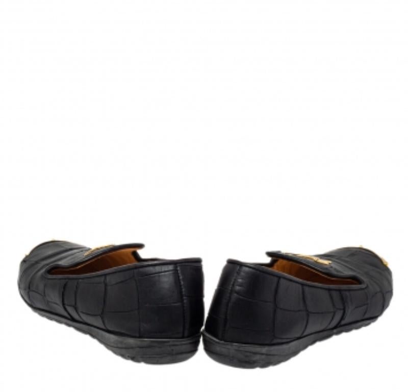 Giuseppe Zanotti Black Croc Embossed Leather Slip On Loafers Size 37.5 For Sale 3