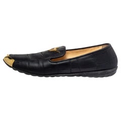 Giuseppe Zanotti Black Croc Embossed Leather Slip On Loafers Size 37.5