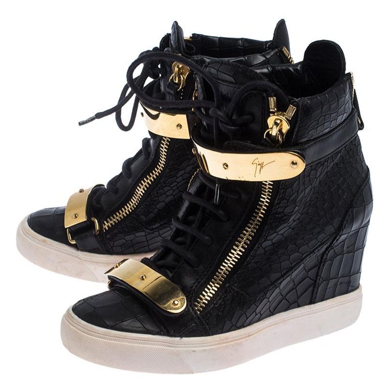 Giuseppe Zanotti Black Croc Embossed Lorenz Wedge High Top Sneakers ...