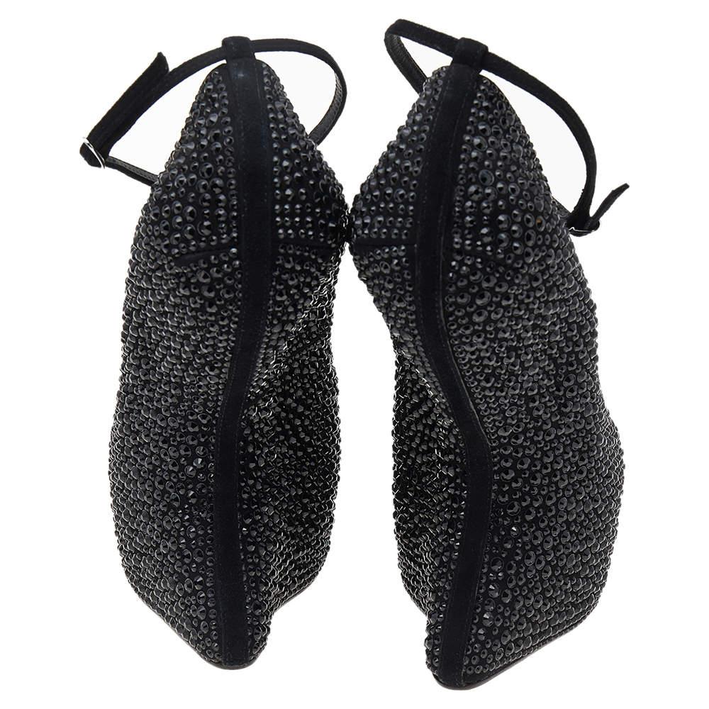 Giuseppe Zanotti Black Crystal Embellished Heelless Peep Toe Pumps Size 40.5 1