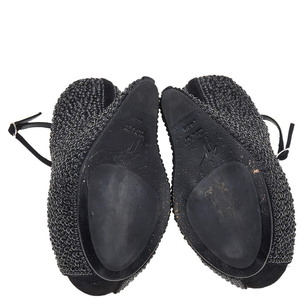 Giuseppe Zanotti Black Crystal Embellished Heelless Peep Toe Pumps Size 40.5 2