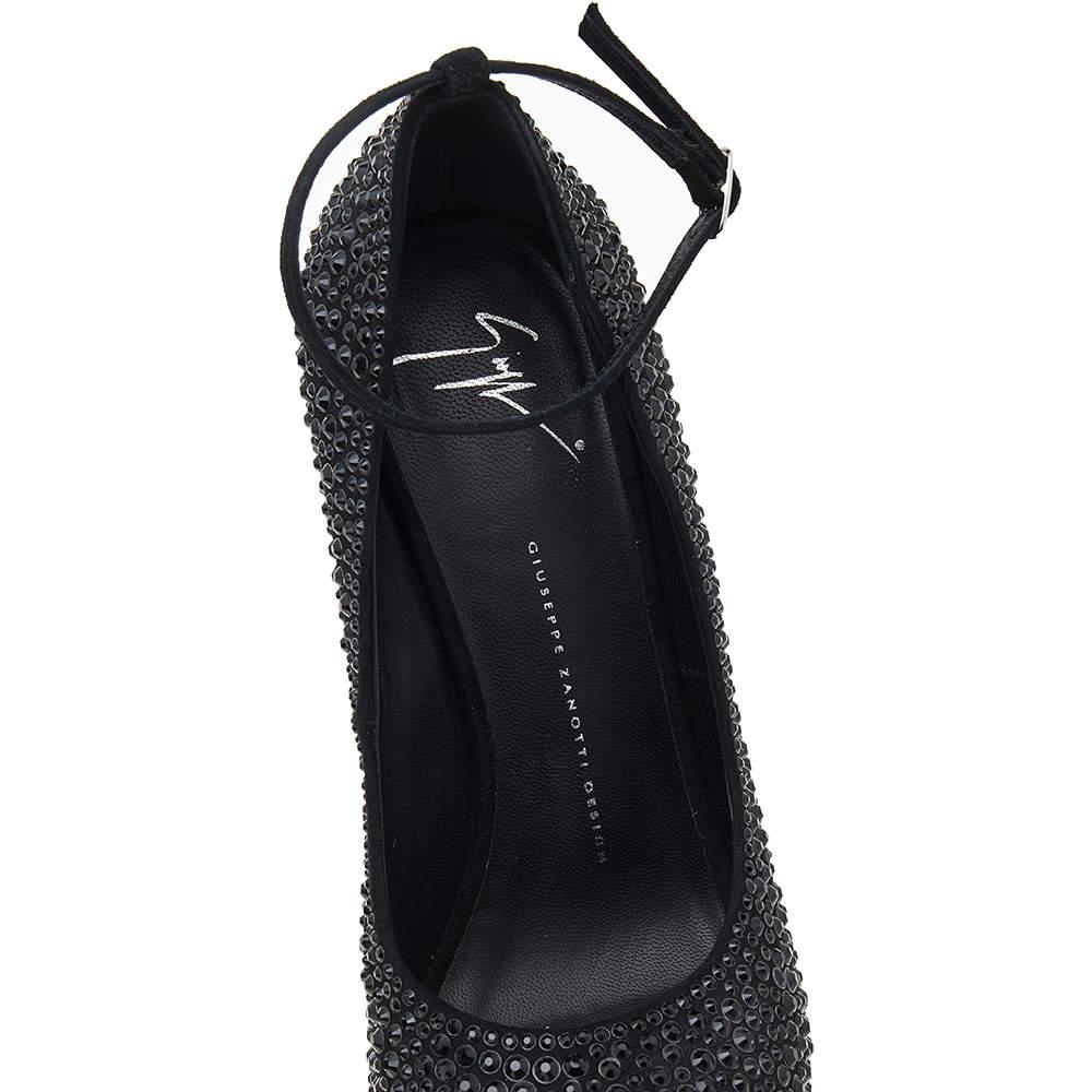 Giuseppe Zanotti Black Crystal Embellished Heelless Peep Toe Pumps Size 40.5 3