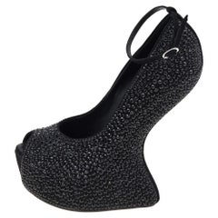 Giuseppe Zanotti Black Crystal Embellished Heelless Peep Toe Pumps Size 40.5