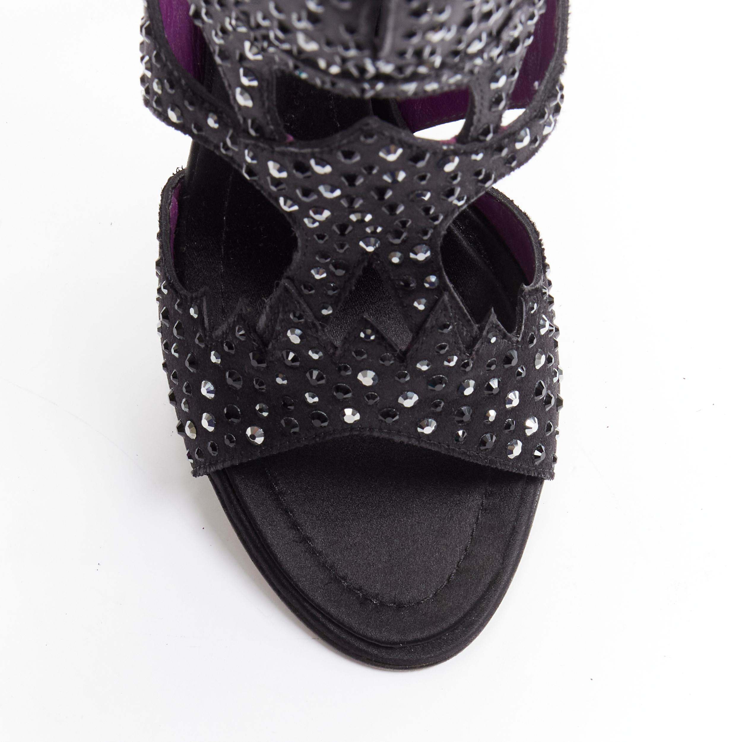GIUSEPPE ZANOTTI black crystal embellished satin cutout sandals heels EU37.5 For Sale 1