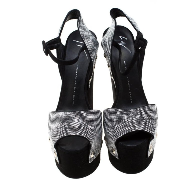 Giuseppe Zanotti Black Crystal Embellished Suede Ankle Strap Sandals ...