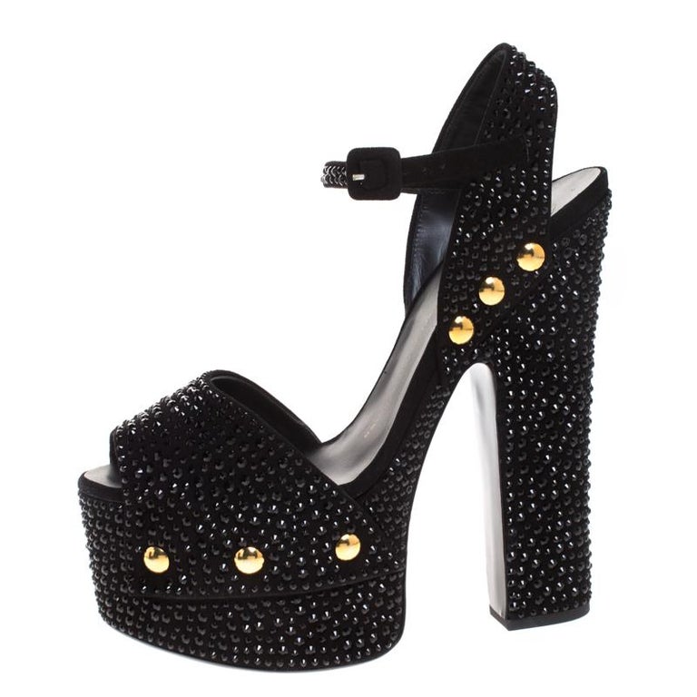 Giuseppe Zanotti Black Crystal Embellished Suede Ankle Strap Sandals ...