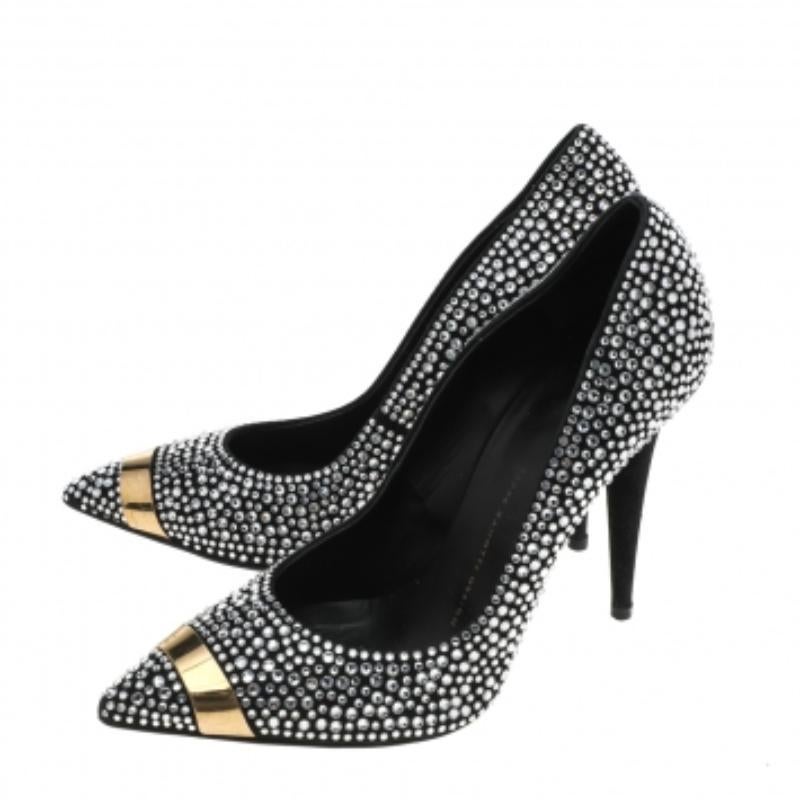 Escarpins Ester à bout pointu en daim ornés de cristaux noirs Giuseppe Zanotti, taille 38 en vente 1