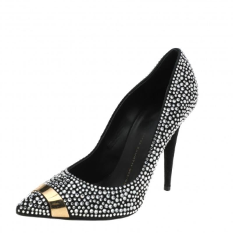 Escarpins Ester à bout pointu en daim ornés de cristaux noirs Giuseppe Zanotti, taille 38 en vente 2