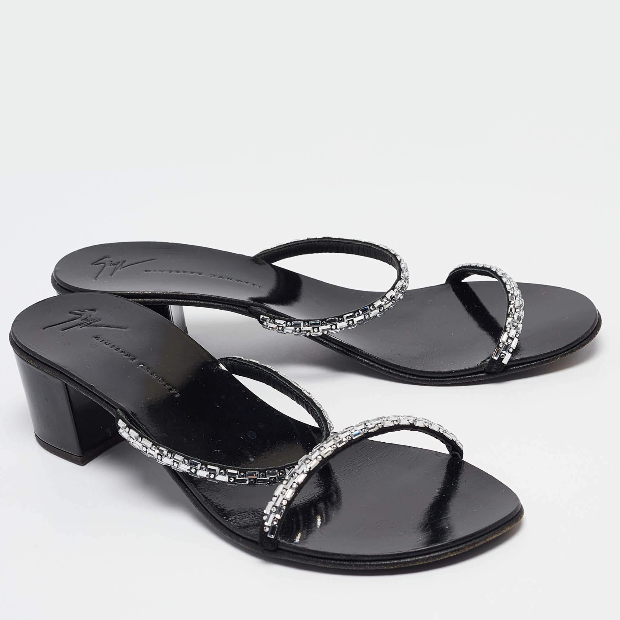 Women's Giuseppe Zanotti Black Crystal Embellished Suede Slide Sandals Size 38.5