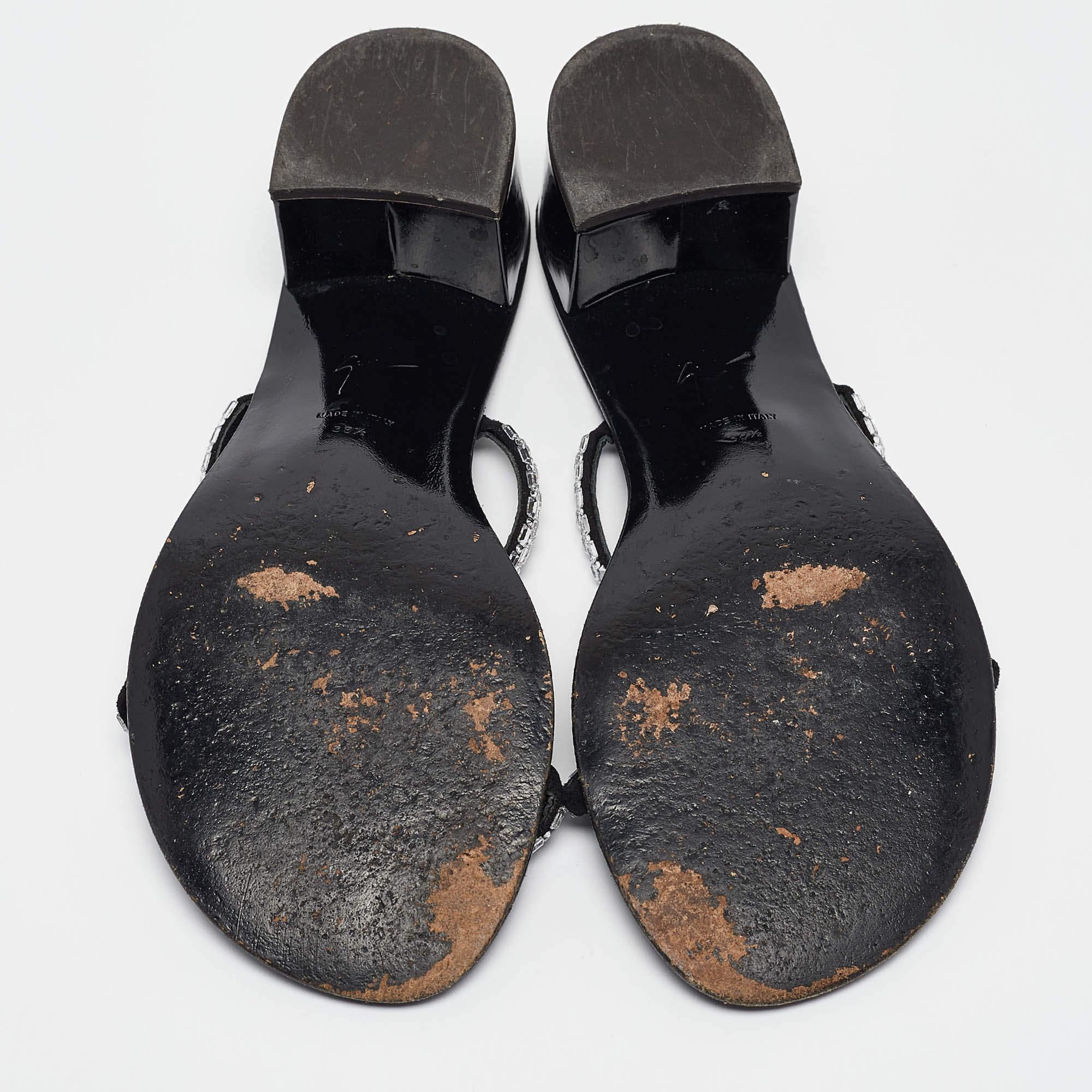 Giuseppe Zanotti Black Crystal Embellished Suede Slide Sandals Size 38.5 2