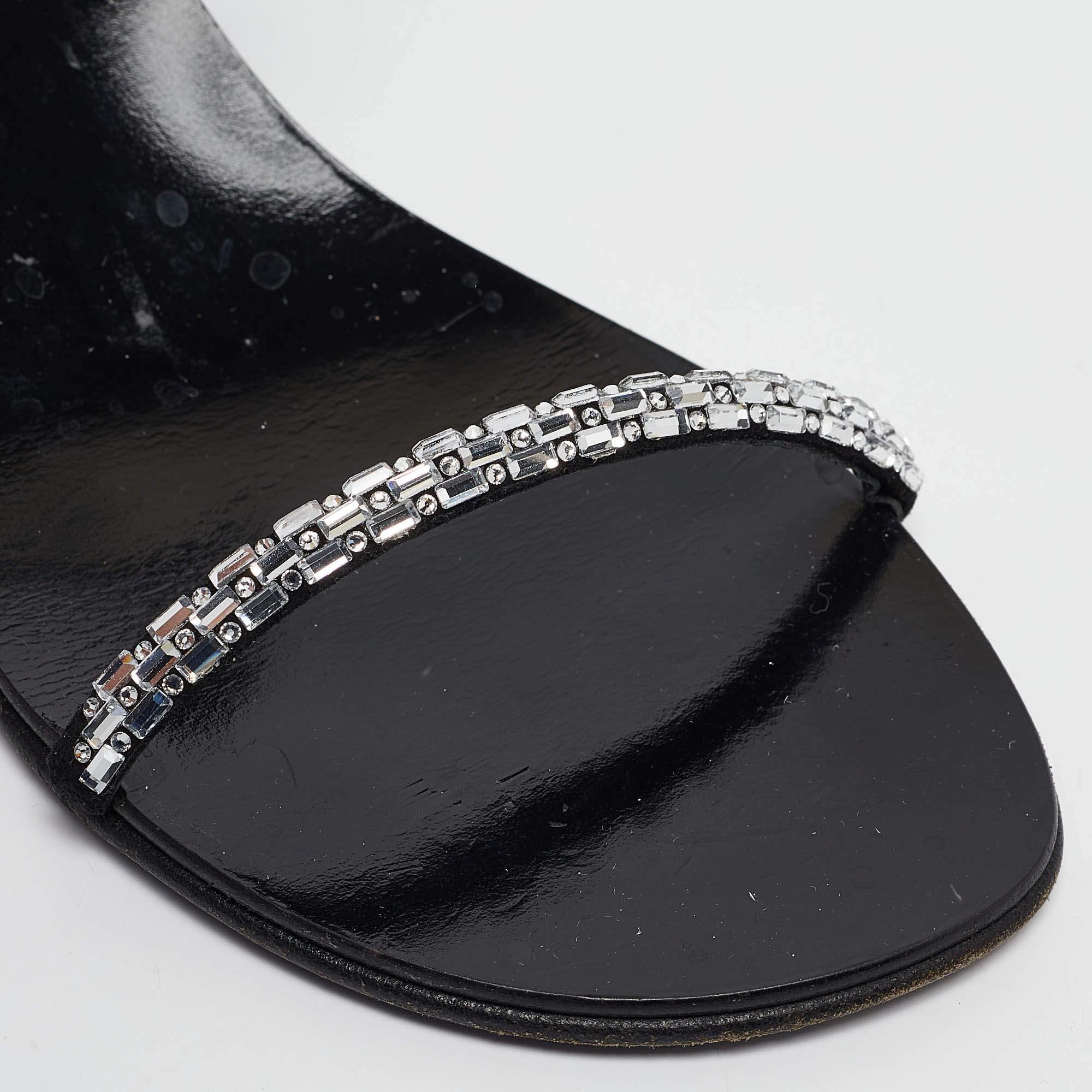 Giuseppe Zanotti Black Crystal Embellished Suede Slide Sandals Size 38.5 4