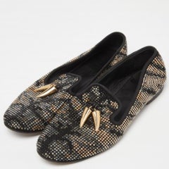 Giuseppe Zanotti Noir Crystal Suede Shark Tooth Smoking Slippers Size 38.5