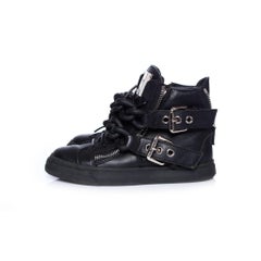 Giuseppe Zanotti, Black Double Chain Leather High Top Sneakers.