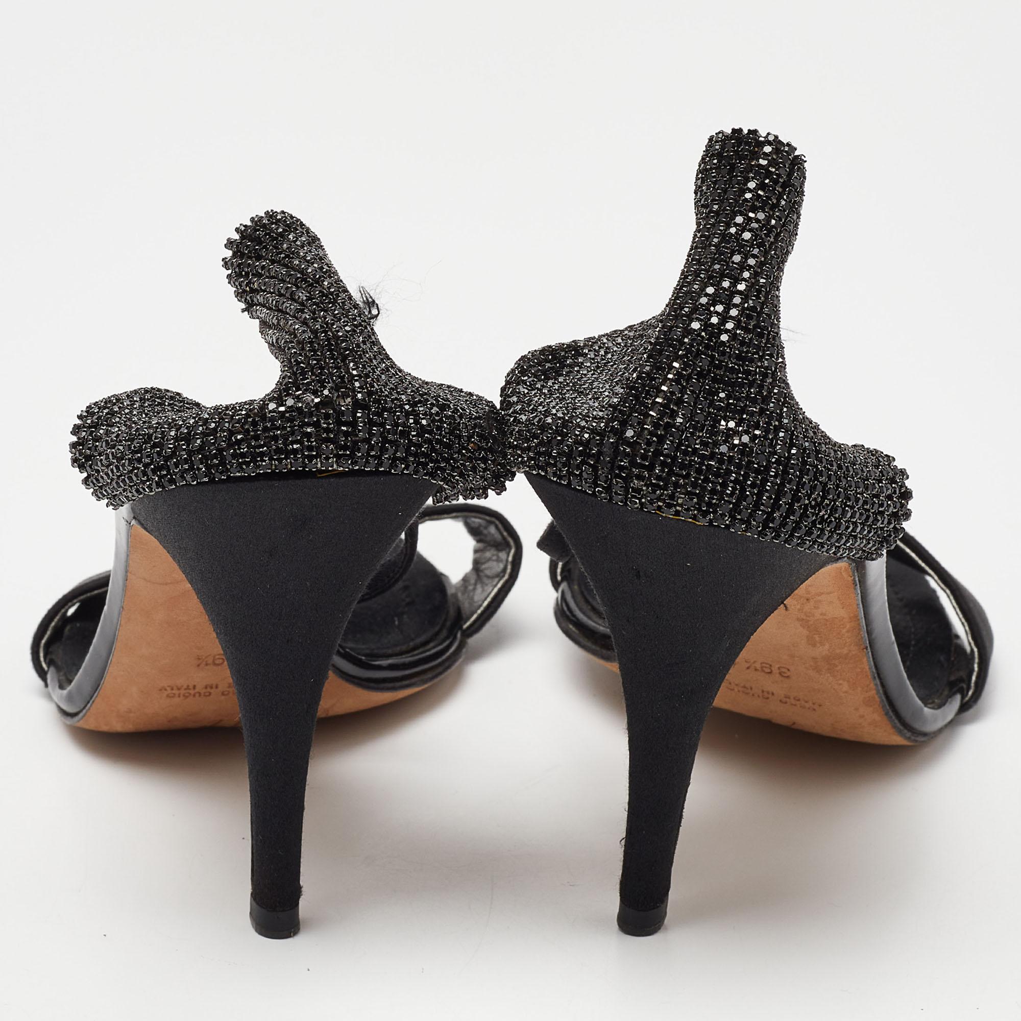 Donna Giuseppe Zanotti Sandali con cinturino alla caviglia in tessuto nero e impreziositi misura 39,5 in vendita