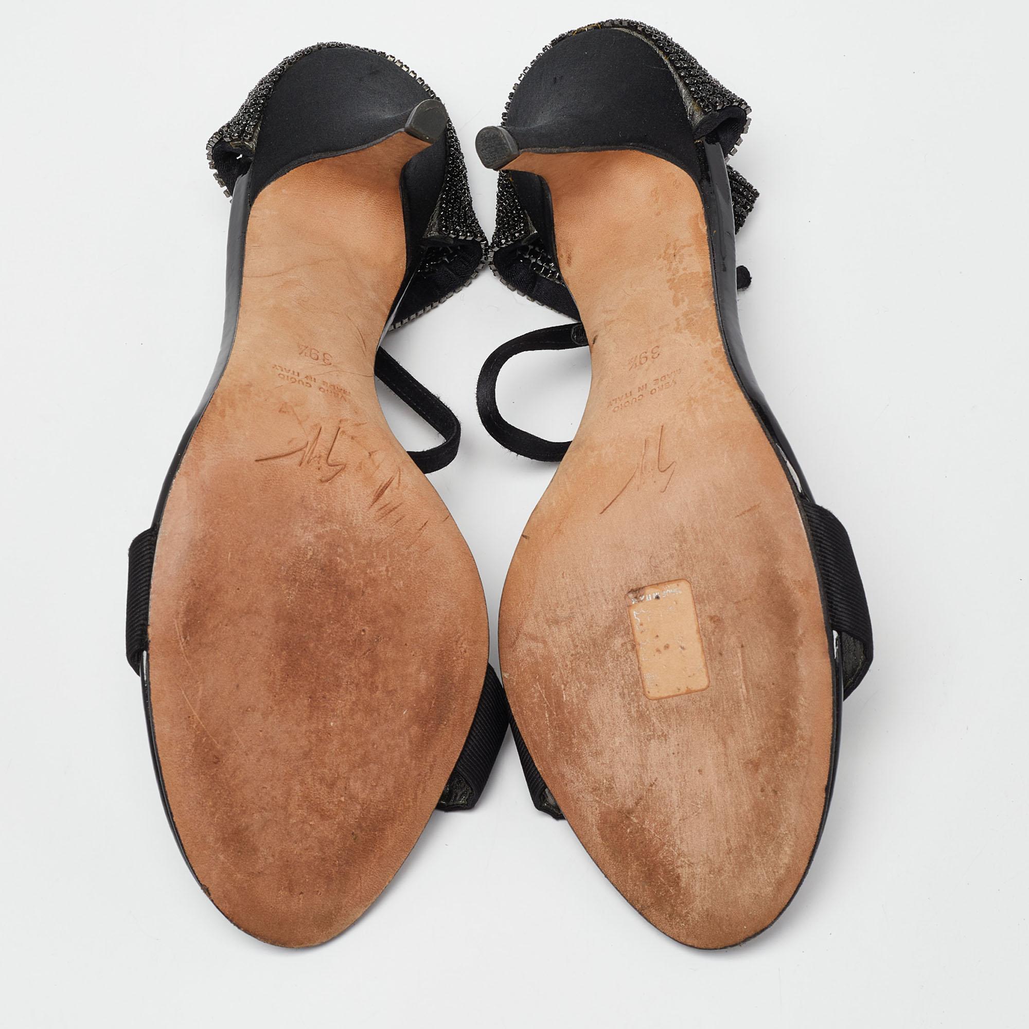 Giuseppe Zanotti Sandali con cinturino alla caviglia in tessuto nero e impreziositi misura 39,5 in vendita 1