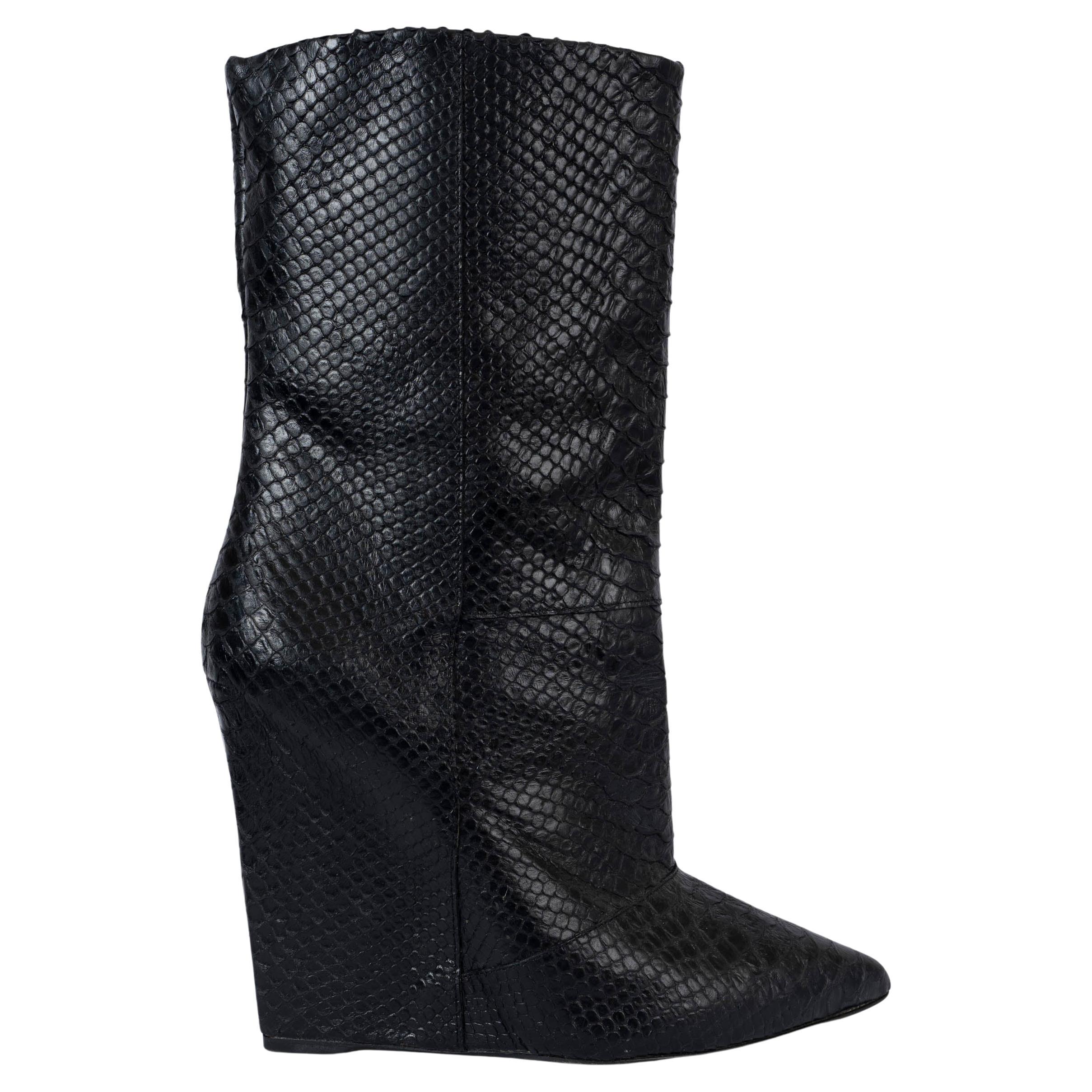 GIUSEPPE ZANOTTI black FAUX PYTHON WEDGE ANKLE Boots Shoes 41