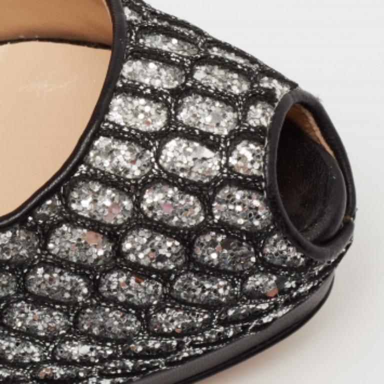 Giuseppe Zanotti Bombas de plataforma con puntera abierta de encaje y purpurina negra talla 37,5 en venta 1