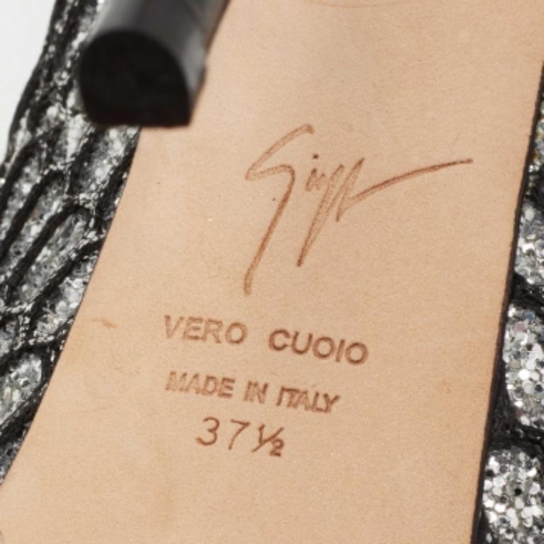 Giuseppe Zanotti Bombas de plataforma con puntera abierta de encaje y purpurina negra talla 37,5 en venta 2