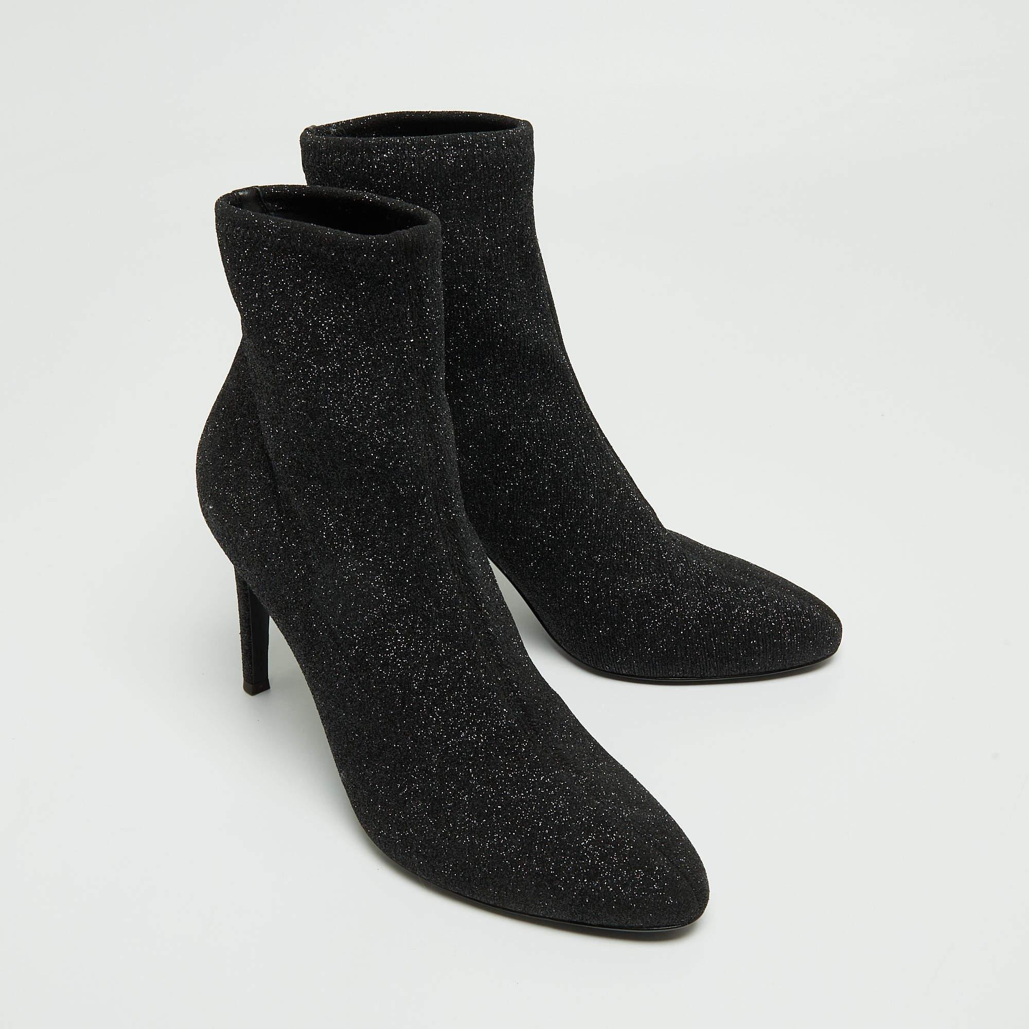 Giuseppe Zanotti Black Glitter Fabric Ankle Boots Size 41 In Excellent Condition For Sale In Dubai, Al Qouz 2