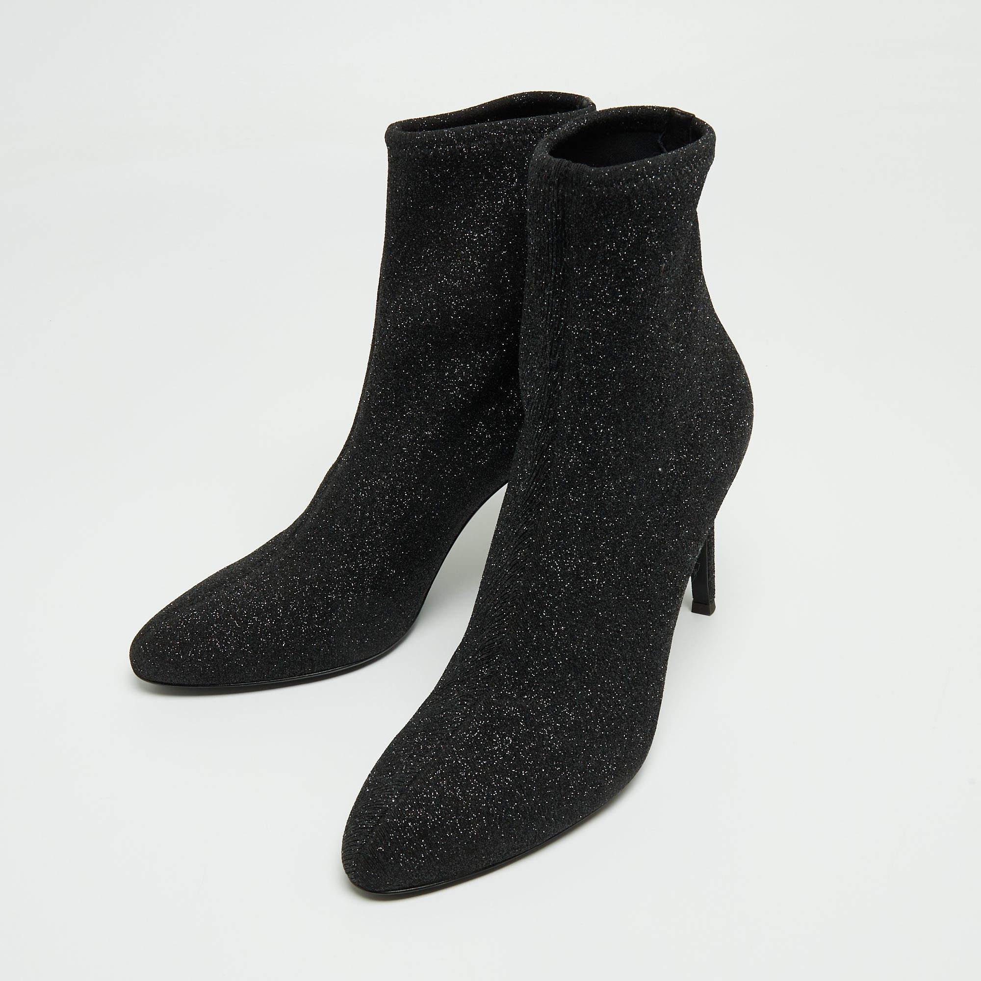 Women's Giuseppe Zanotti Black Glitter Fabric Ankle Boots Size 41 For Sale