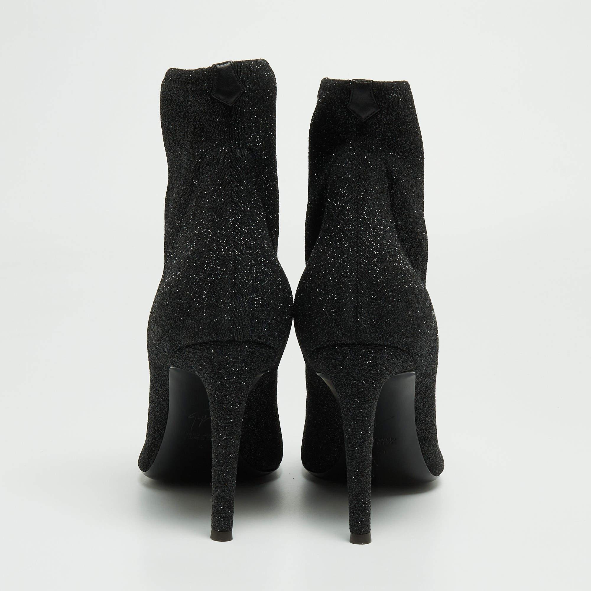 Giuseppe Zanotti Black Glitter Fabric Ankle Boots Size 41 For Sale 1