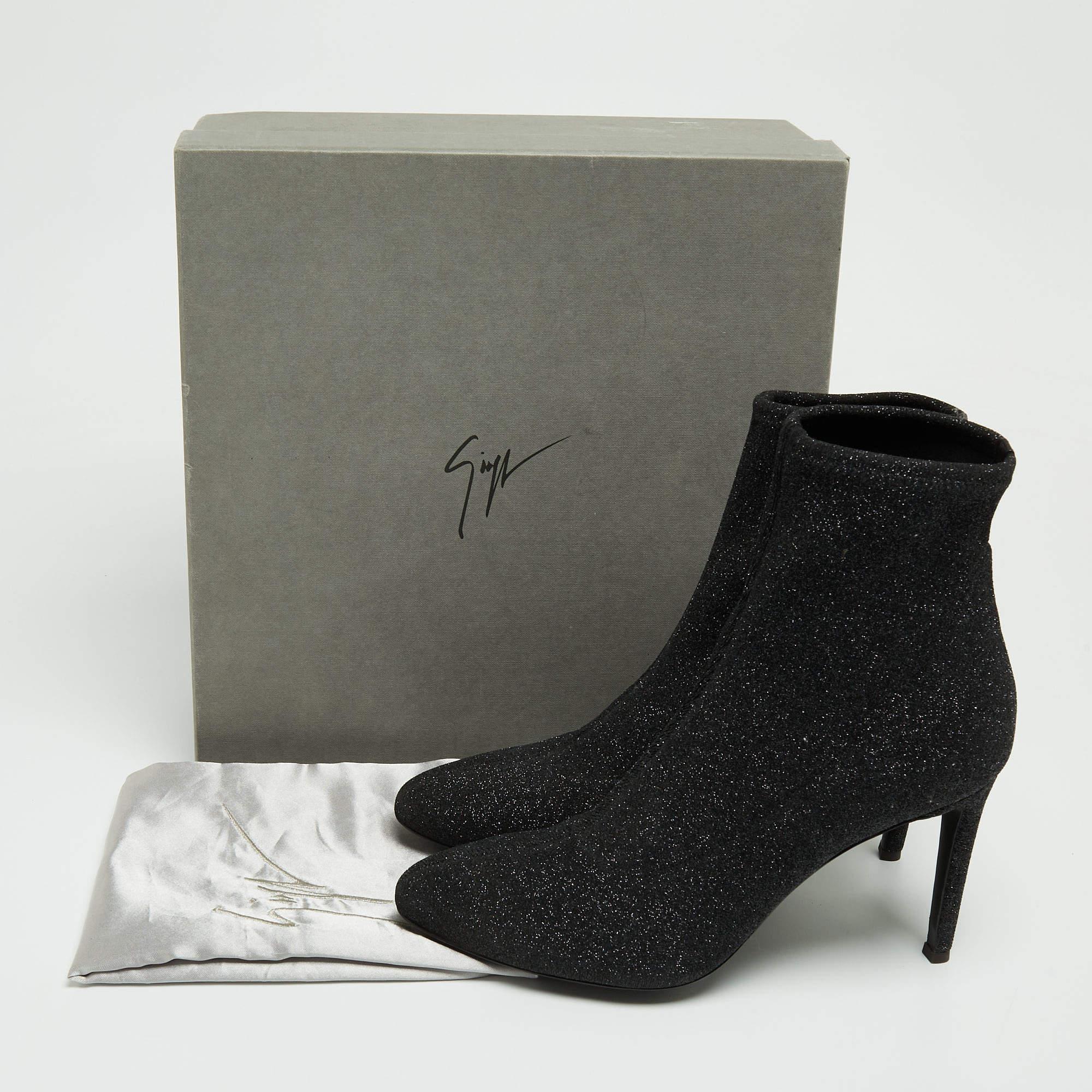 Giuseppe Zanotti Black Glitter Fabric Ankle Boots Size 41 For Sale 5
