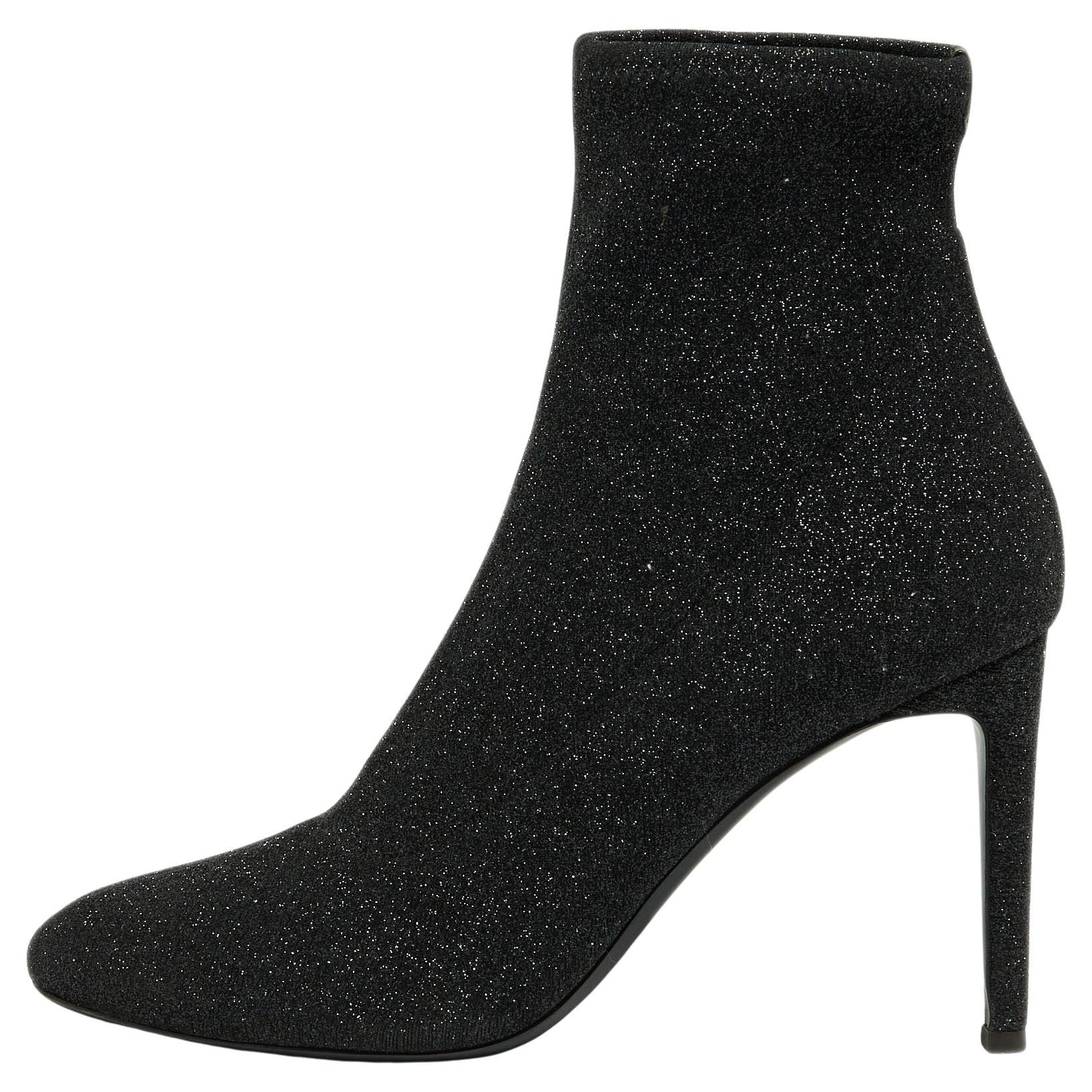 Giuseppe Zanotti Black Glitter Fabric Ankle Boots Size 41 For Sale
