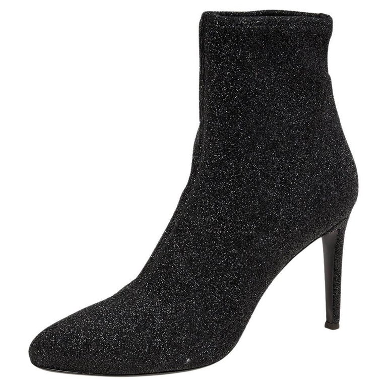 Giuseppe Zanotti Black Glitter Stretch Fabric Ankle Boots Size 41 For Sale  at 1stDibs | black sparkle booties