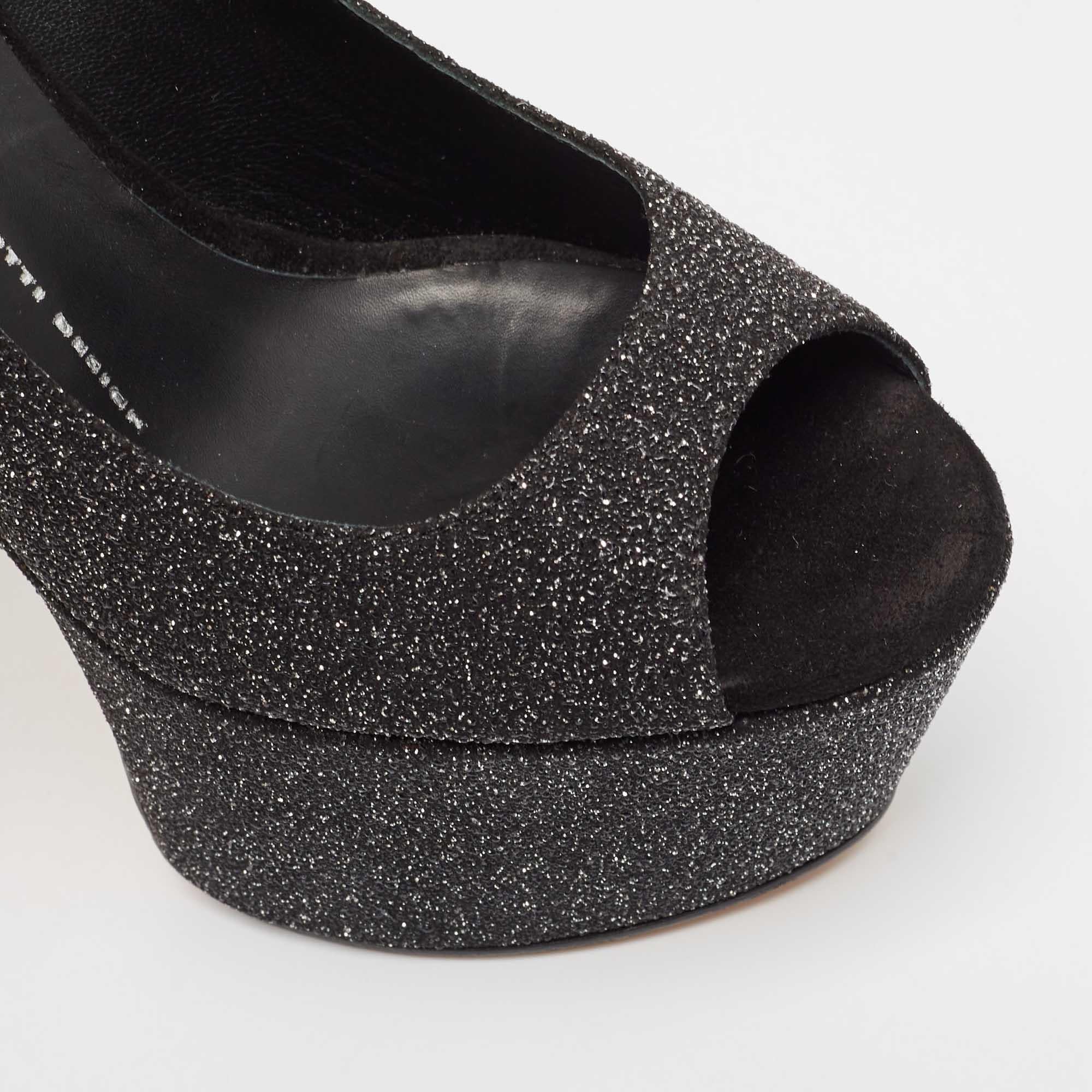Giuseppe Zanotti Escarpins à plateforme en daim pailleté Taille 39.5 en vente 2