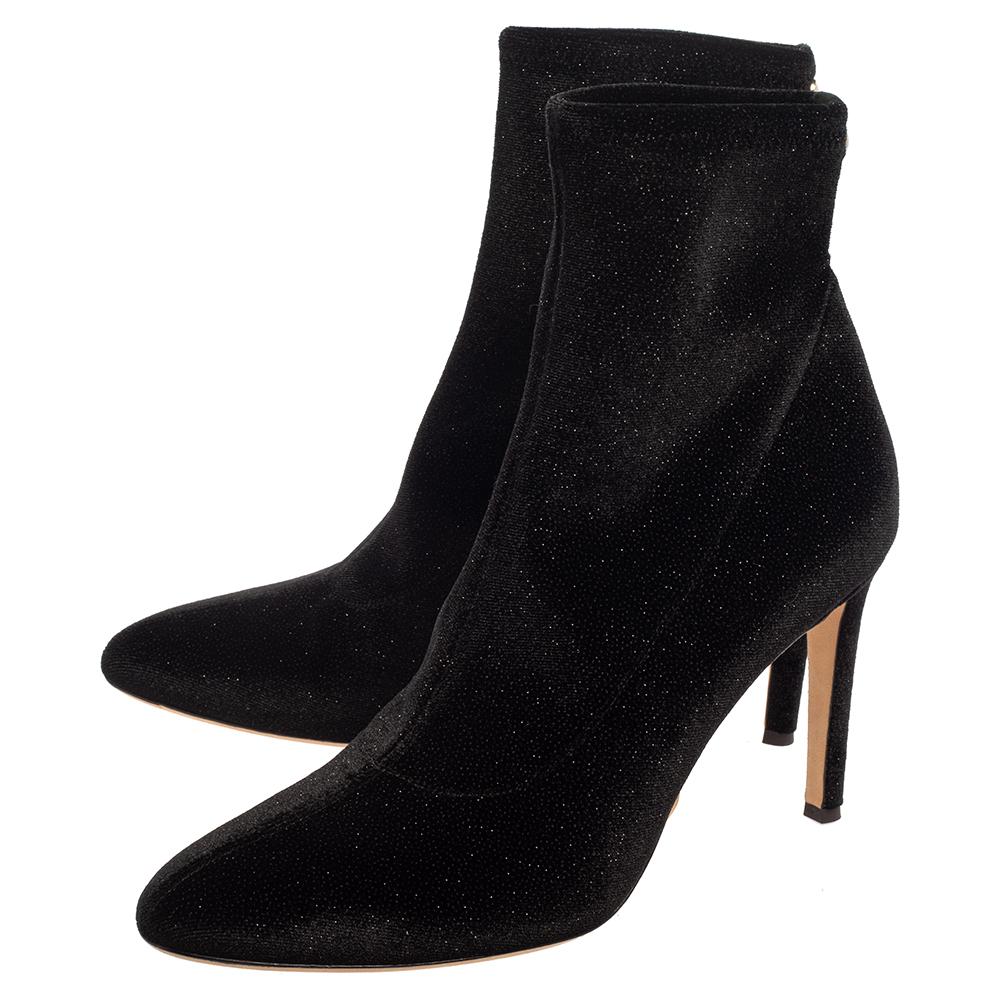 Giuseppe Zanotti Black Glitter Velvet Celeste Ankle Booties Size 41 In Excellent Condition In Dubai, Al Qouz 2