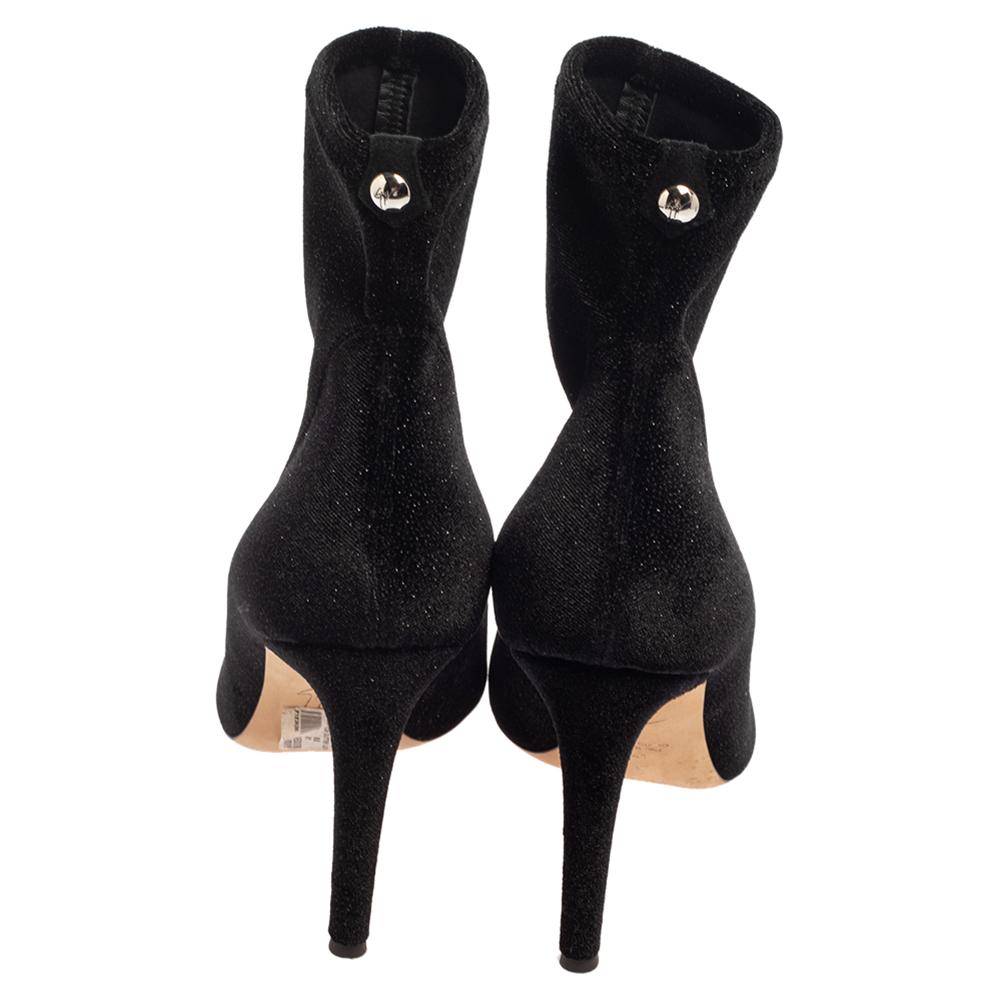 Women's Giuseppe Zanotti Black Glitter Velvet Celeste Ankle Booties Size 41