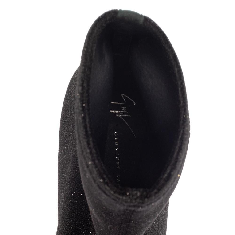 Giuseppe Zanotti Black Glitter Velvet Celeste Ankle Booties Size 41 2