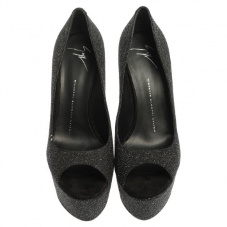 Giuseppe Zanotti Black Glittered Suede Open Toe Platform Pumps Size 39 For Sale 3