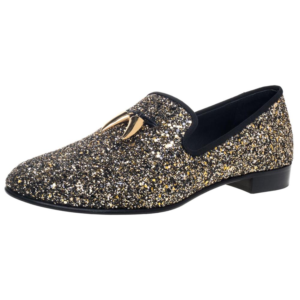 Giuseppe Zanotti Black/Gold Coarse Tassel Smoking Slipper Loafers Size 45