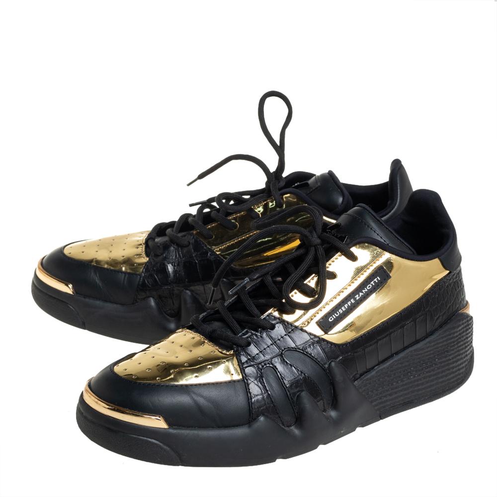 Giuseppe Zanotti Black/Gold Croc Embossed Leather Talon Low Top Sneakers Size 43 3