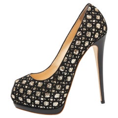 Giuseppe Zanotti Black/Gold Fabric and Glitter Sharon Peep Toe Pumps Size 41