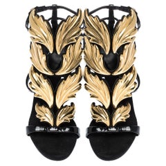 Giuseppe Zanotti Black/Gold Leather and Suede Cruel Summer Sandals Size 38.5