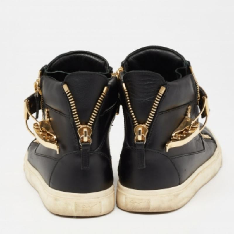 Giuseppe Zanotti Schwarz/Gold Schwarz  Leder Coby High Top Turnschuhe aus Leder Größe 37 im Zustand „Gut“ im Angebot in Dubai, Al Qouz 2