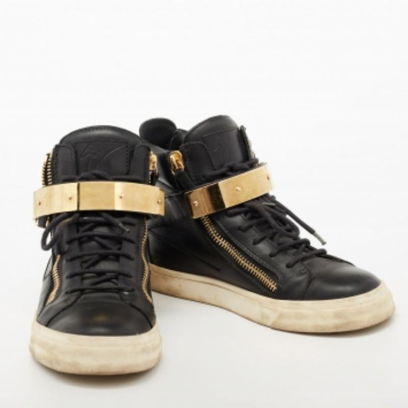 Giuseppe Zanotti Schwarz/Gold Schwarz  Leder Coby High Top Turnschuhe aus Leder Größe 37 im Angebot 4