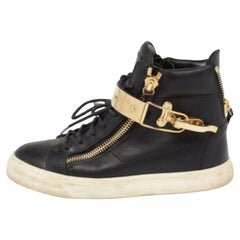 Giuseppe Zanotti Schwarz/Gold Schwarz  Leder Coby High Top Turnschuhe aus Leder Größe 37