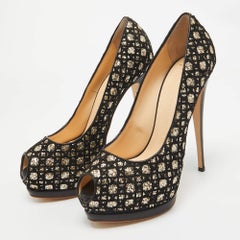 Giuseppe Zanotti Black/Gold Mesh and Glitter Platform Pumps Size 41