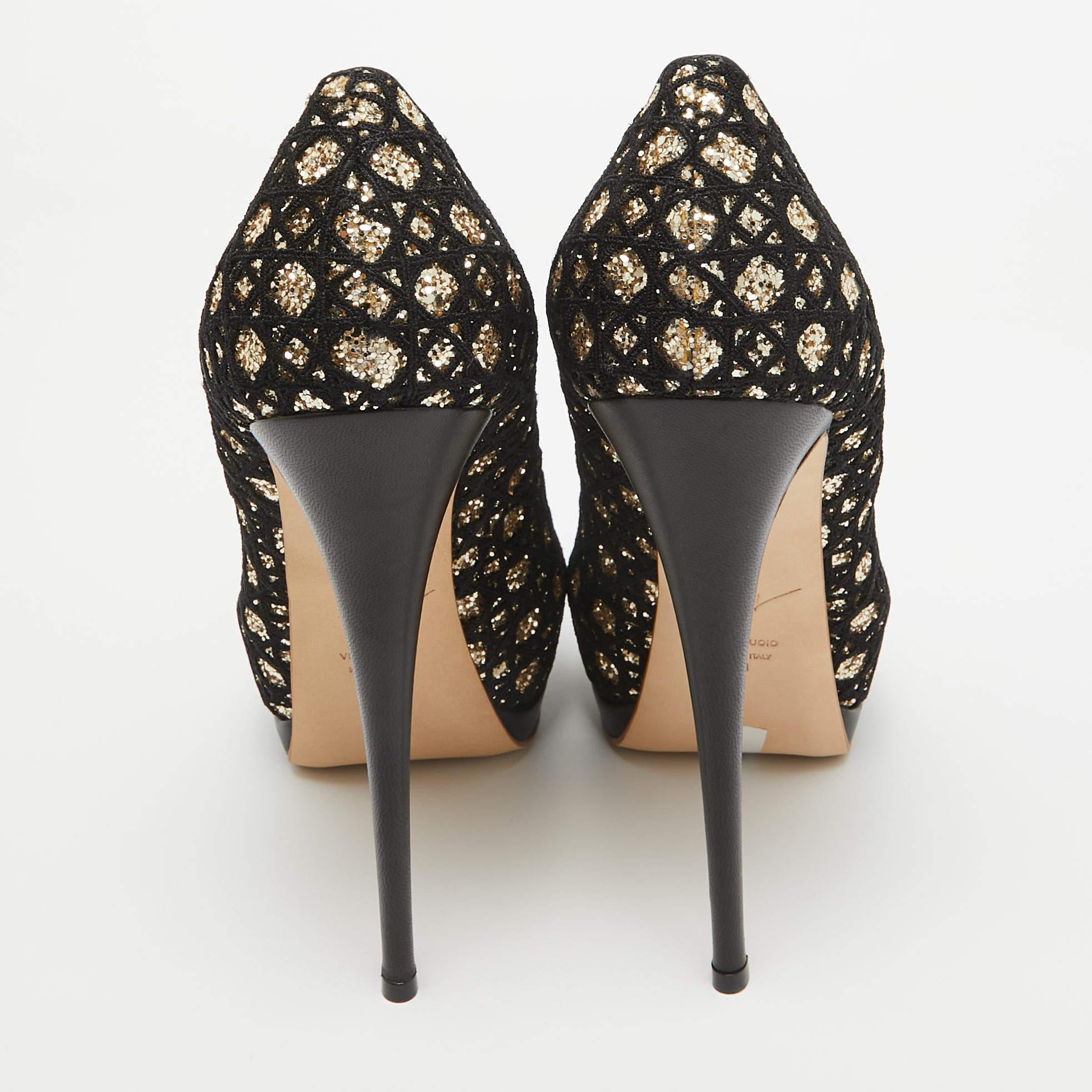 Giuseppe Zanotti Escarpins à plateforme en maille et paillettes noir/doré Taille 41 Pour femmes en vente