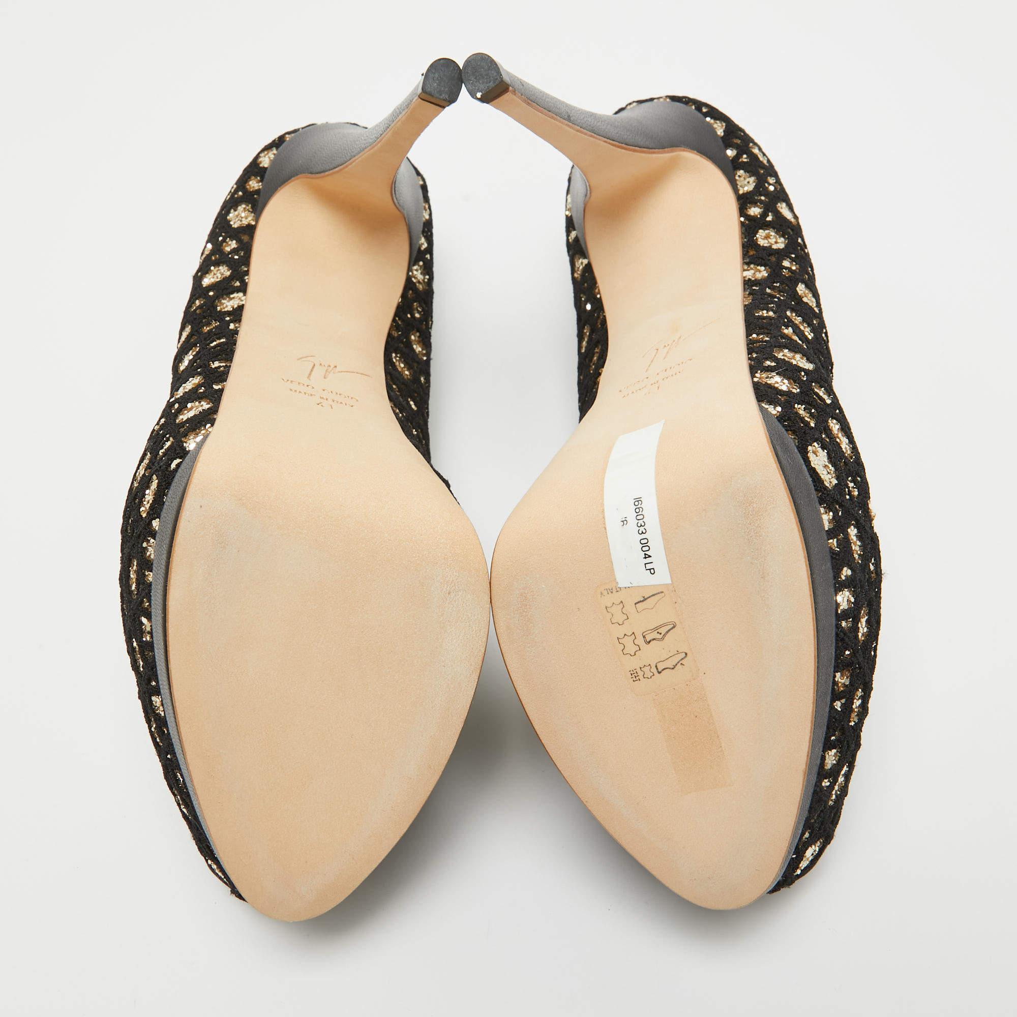 Giuseppe Zanotti Escarpins à plateforme en maille et paillettes noir/doré Taille 41 en vente 1