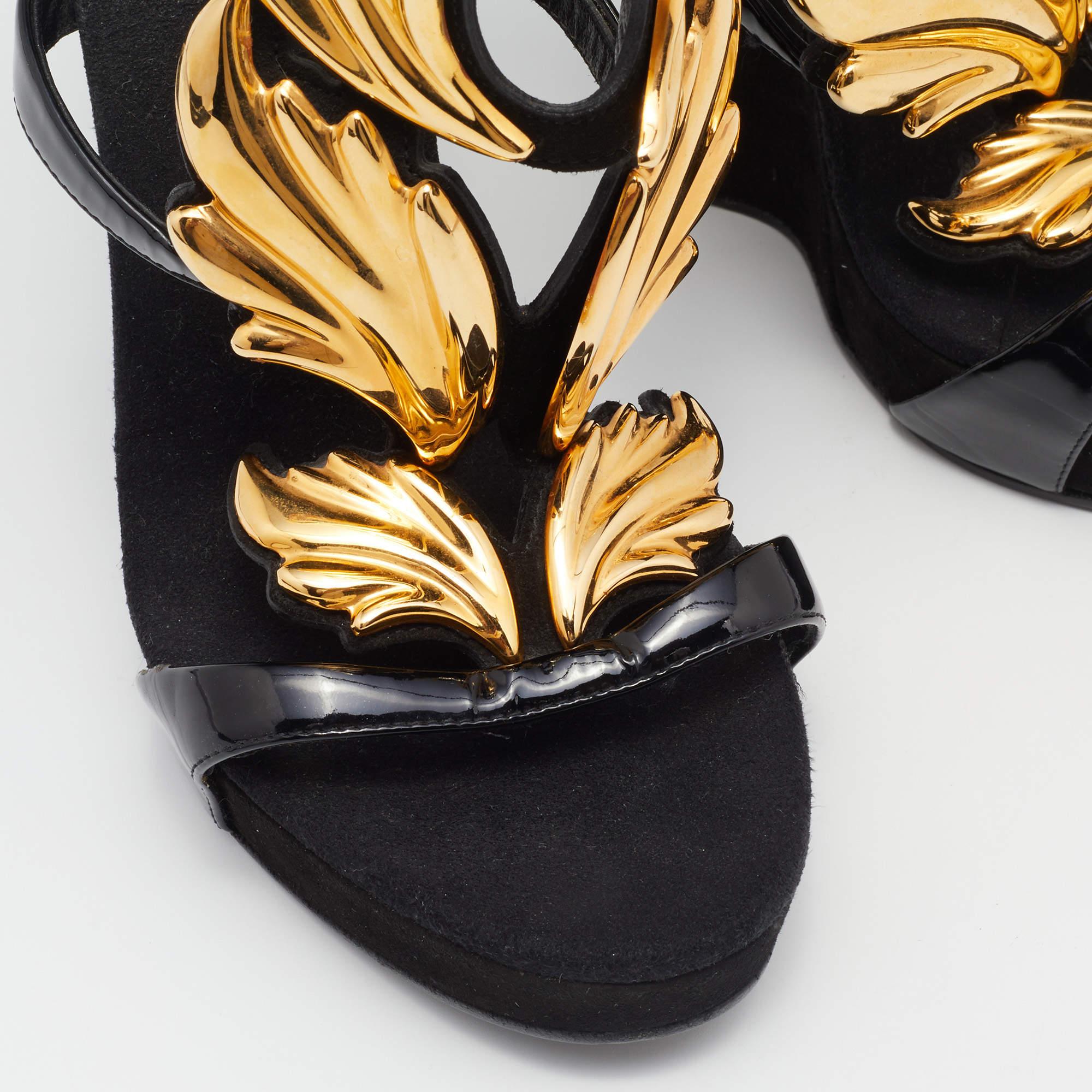 Giuseppe Zanotti Black/Gold Patent Leather and Suede Cruel Summer Sandals Size 3 2