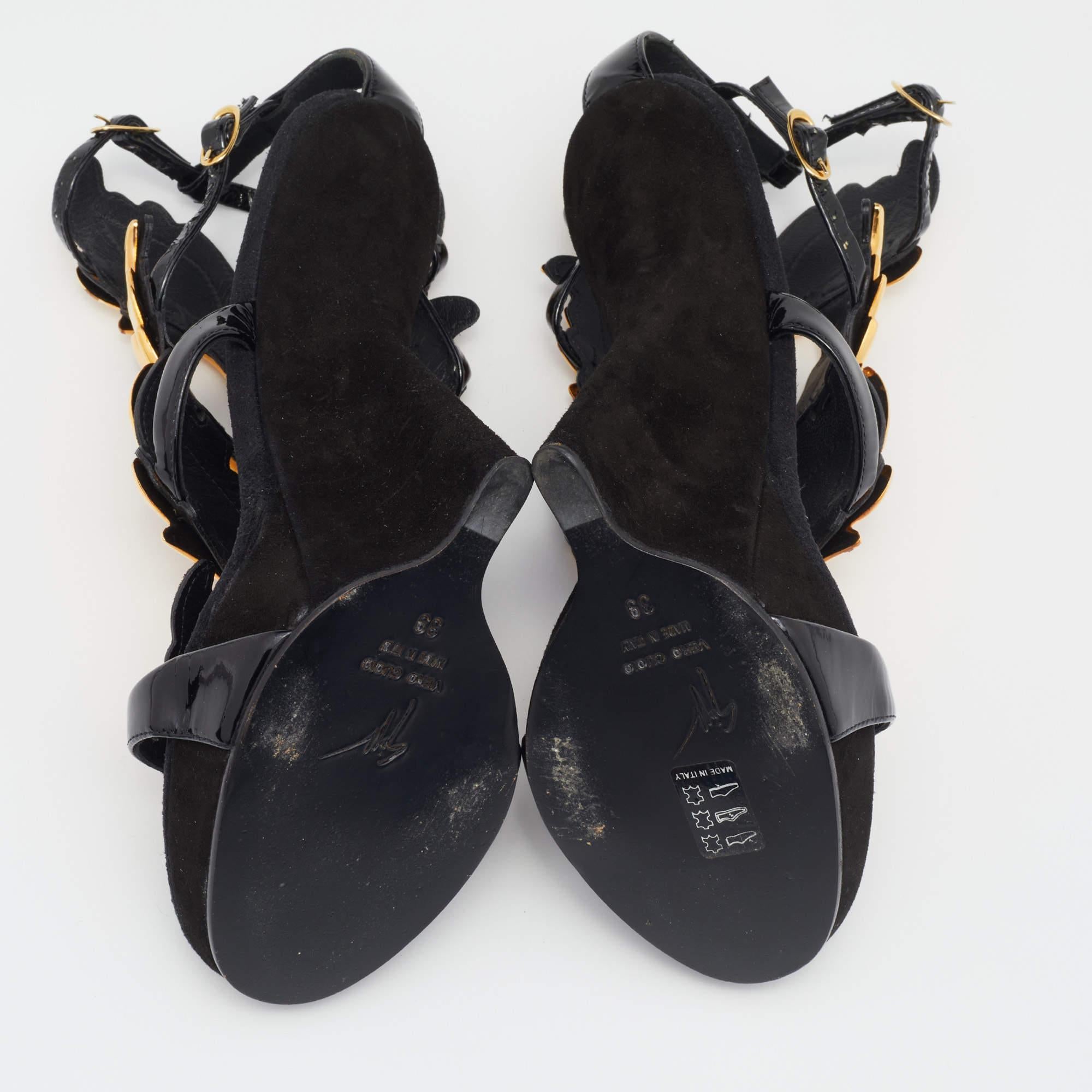 Giuseppe Zanotti Black/Gold Patent Leather and Suede Cruel Summer Sandals Size 3 5
