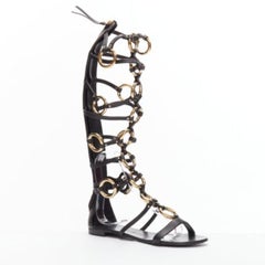 GIUSEPPE ZANOTTI black gold ring bondage gladiator sandal EU38.5