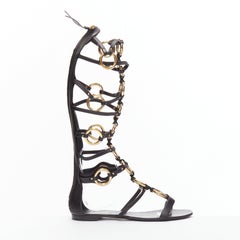GIUSEPPE ZANOTTI black gold ring bondage gladiator sandal EU38.5