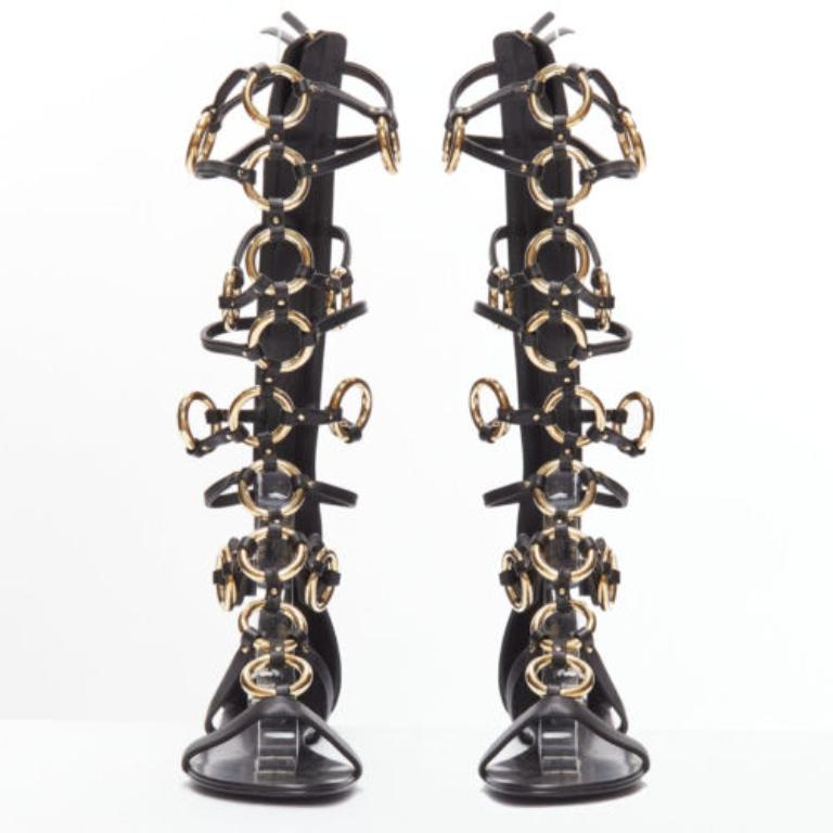 Black GIUSEPPE ZANOTTI black gold ring bondage gladiator sandal EU38.5 For Sale