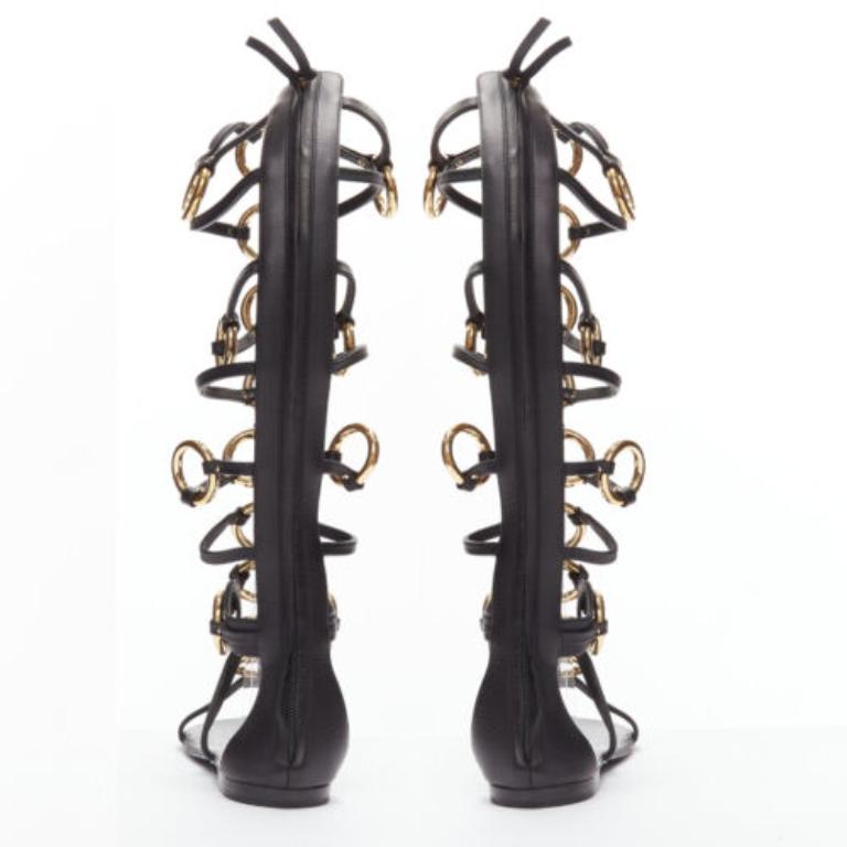 Women's GIUSEPPE ZANOTTI black gold ring bondage gladiator sandal EU38.5 For Sale