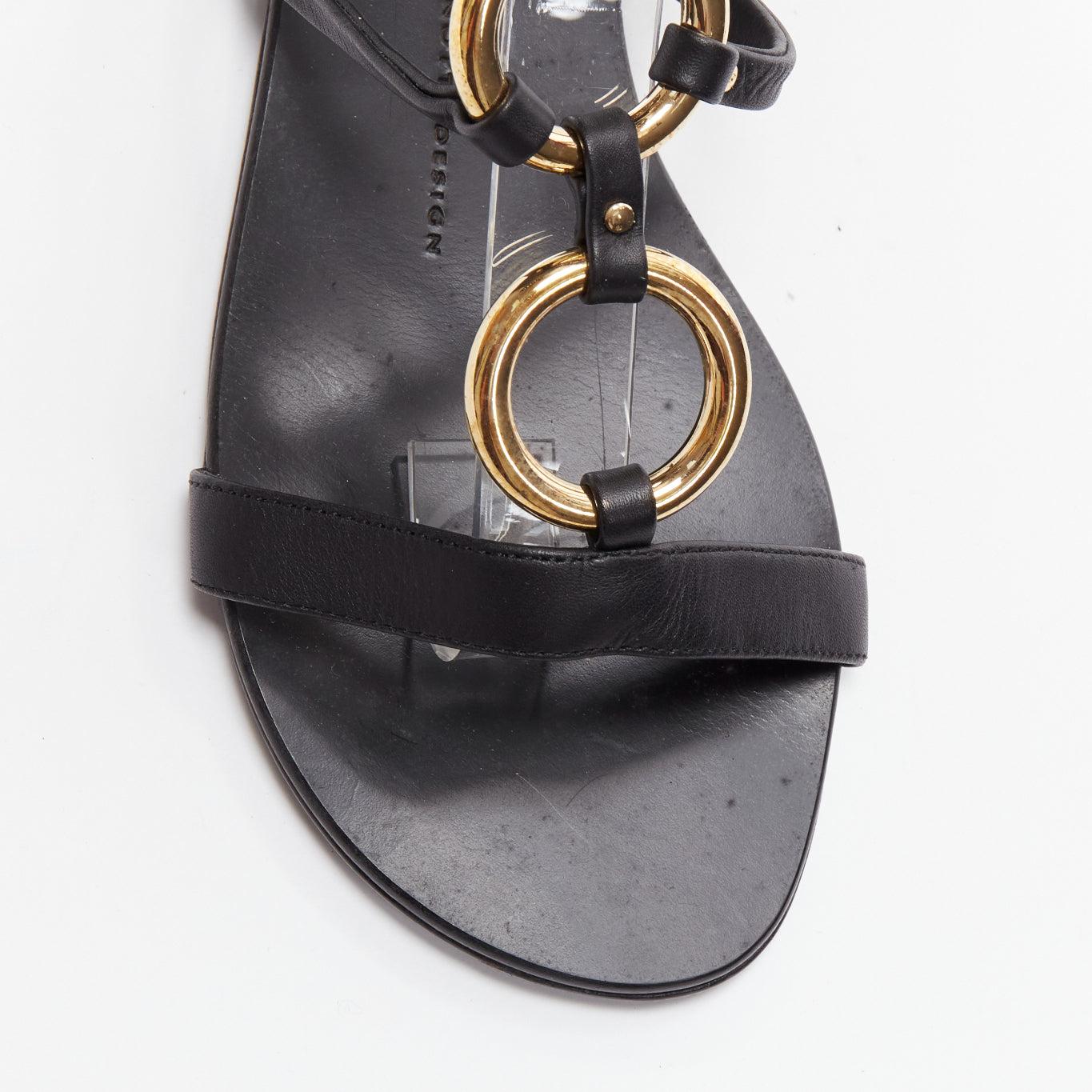 GIUSEPPE ZANOTTI black gold ring bondage gladiator sandal EU38.5 For Sale 1